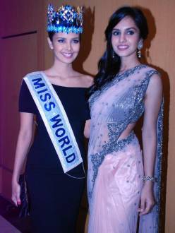 Megan Young, Miss World 2013 with Koyal Rana, Femina Miss India World 2014