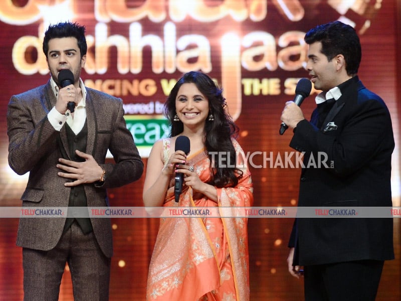 Manish Paul with Rani Mukherjee and Karan Johar