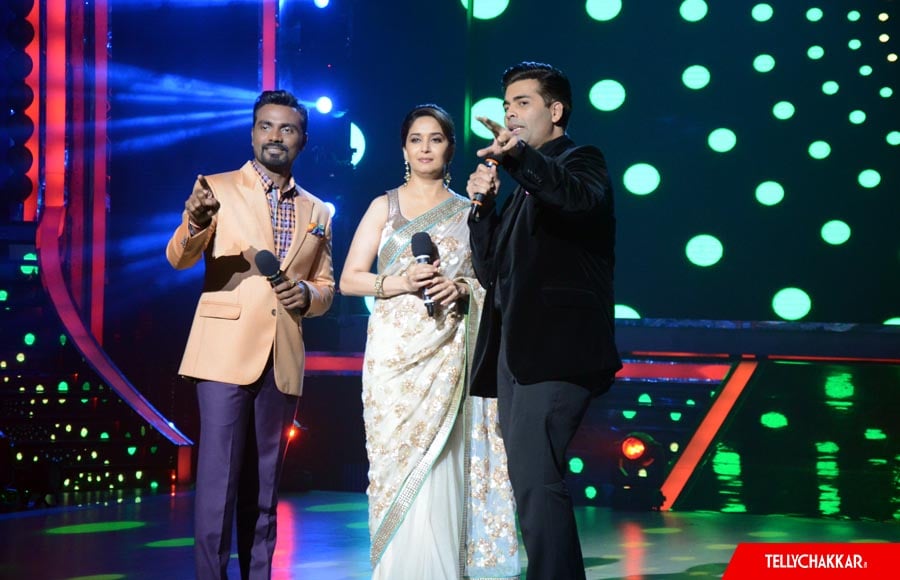 Remo D'Souza,Madhuri Dixit,Karan Johar On the sets of Colors' Jhalak Dikhhla Jaa 6