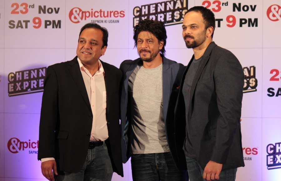 Punit Goenka, MD, ZEEL, Shahrukh Khan and director Rohit Shetty at the Zee TV success party of Chennai Express