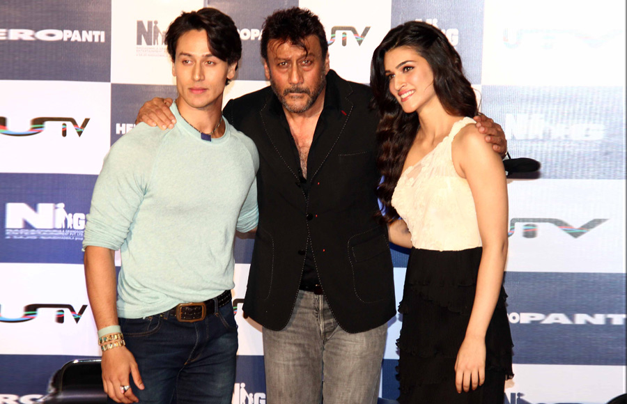 Tiger Shroff and Kriti Sanon with Jackie Shroff