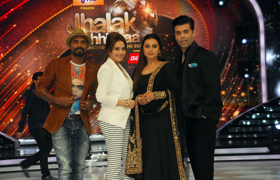 Rani Mukerji with 'Jhalak' judges Remo Dsouza, Madhuri Dixit and Karan Johar