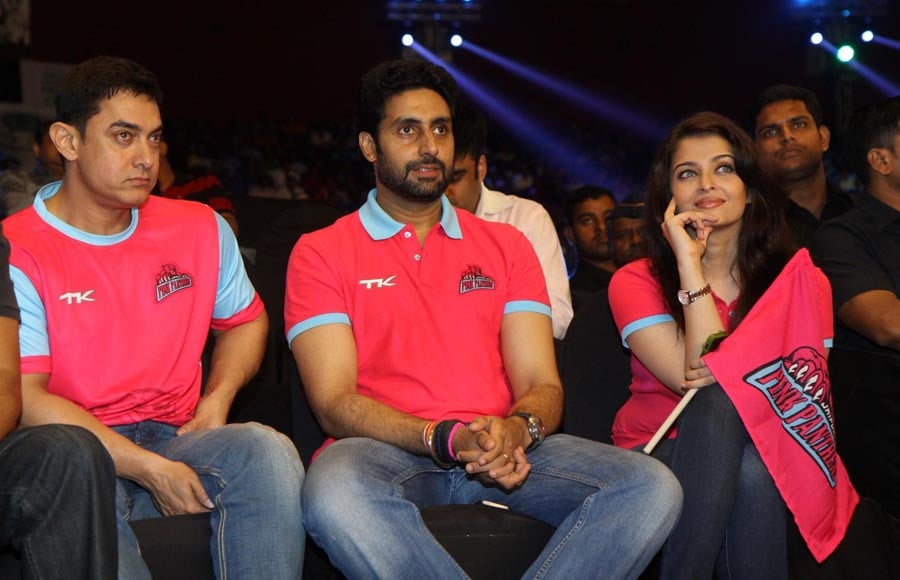 Abhishek Bachchan with wife Aishwarya Rai Bachchan and Aamir Khan