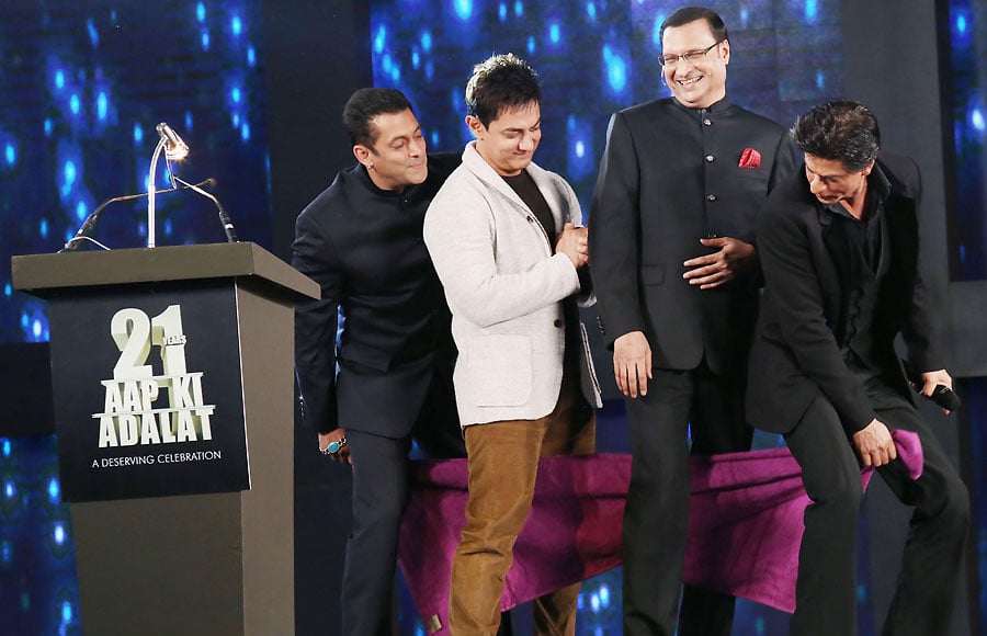 Shah Rukh Khan, Salman Khan and Aamir Khan with Rajat Sharma