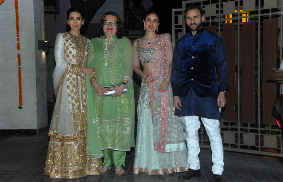 Karisma, Kareena with their mother Babita and Saif Ali Khan 