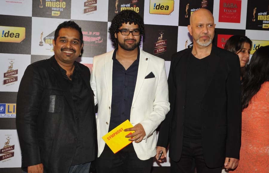 Music composer Loy Mendonsa and singer Shankar Mahadevan along with his son and singer Siddharth Mahadevan