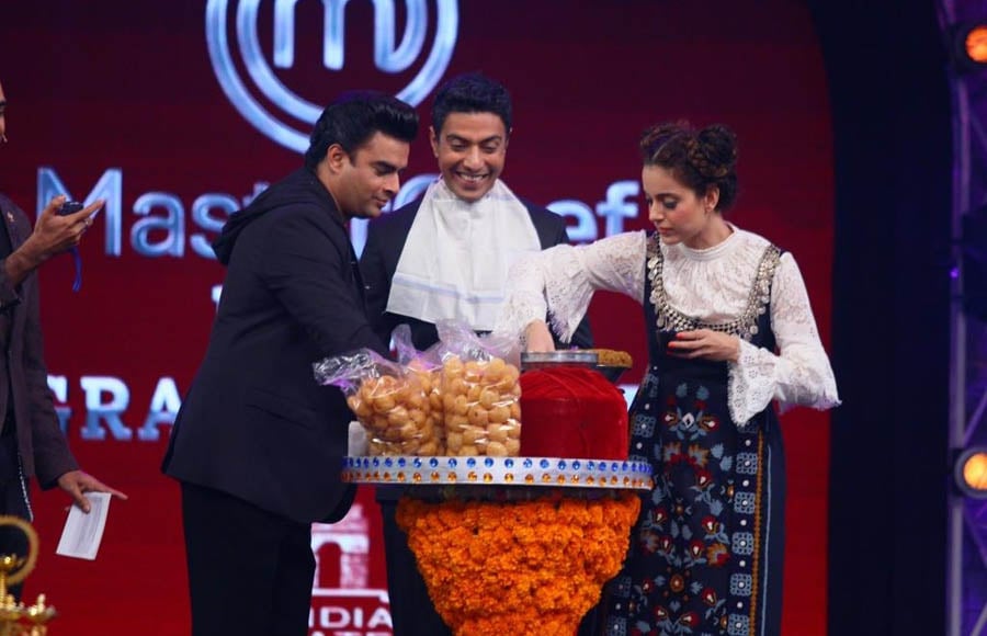 R Madhavan and Kangana Ranaut with Chef Ranveer Brar