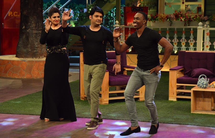 Kapil Sharma with Raveena Tandon and DJ Bravo 