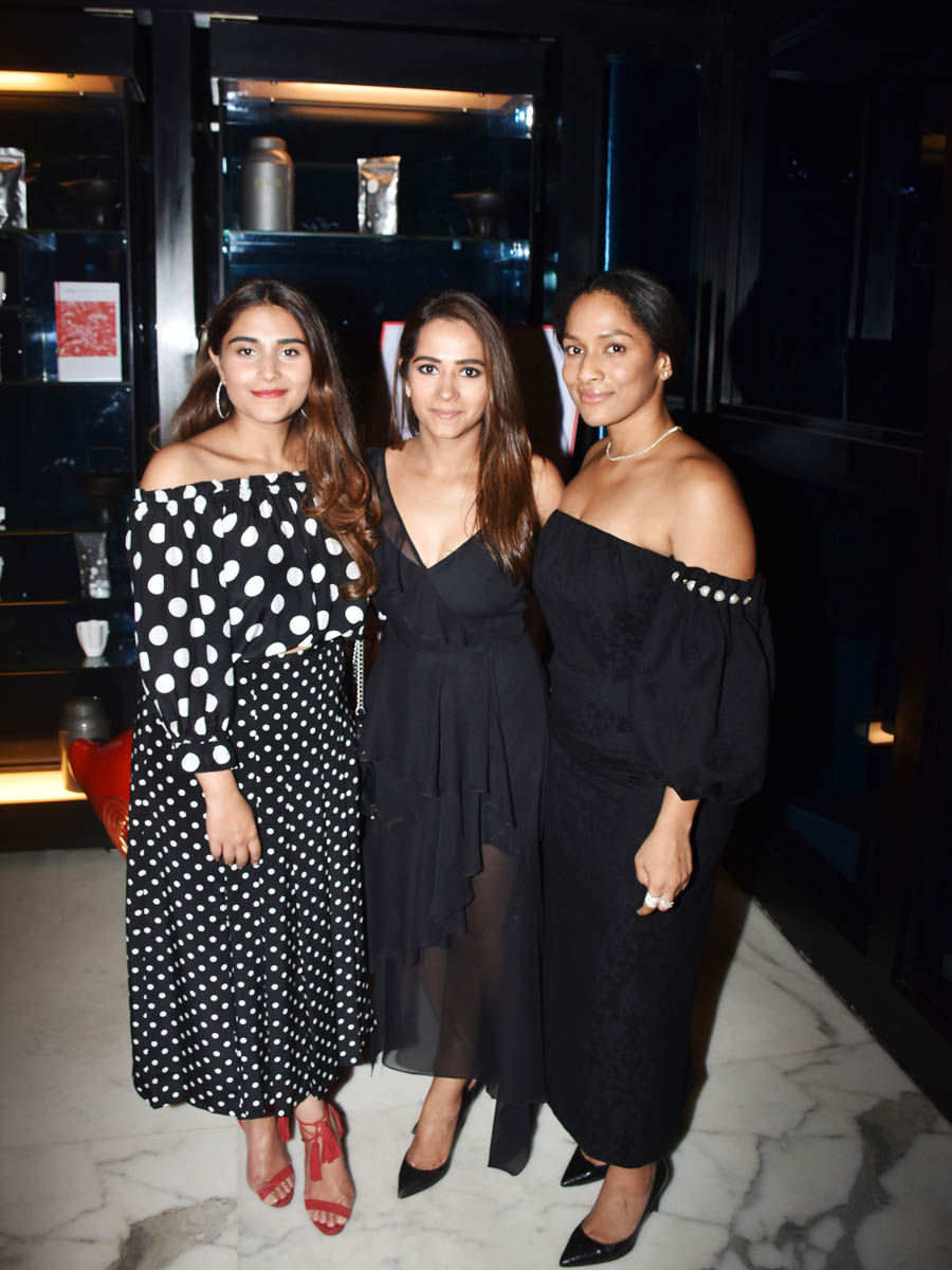 Karyna Bajaj, Executive Director at KA Hospitality along with sister and Fashion Designer Kresha Bajaj Zaveri and Fashion Designer Masaba Gupta at at Yauatcha in BKC