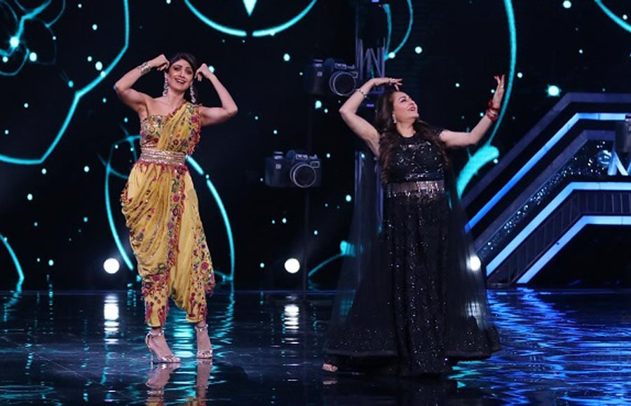 Jeetendra and Jaya Prada on the sets of Super Dancer Chapter 3