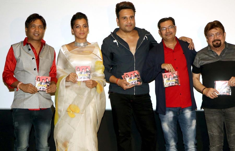 Krushna Abhishek and Mugdha Godse launches the music of comedy Hindi film Sharmaji Ki Lag Gai.