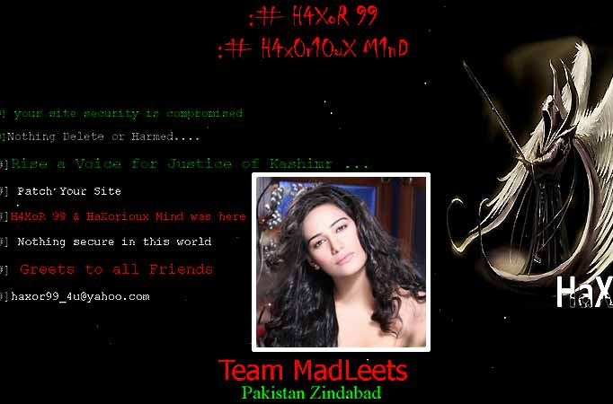 Poonam Pandey's hacked website 