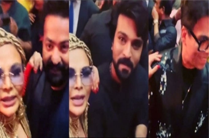 Ram Charan and Jr NTR's response to Rakhi Sawant while Karan ignores her