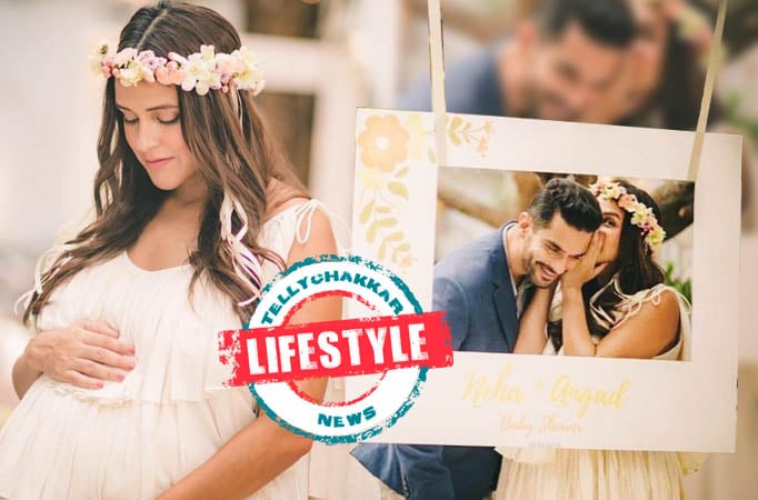 Soon-to-be mommy Neha Dhupia makes a style statement in a floral tiara for her baby shower