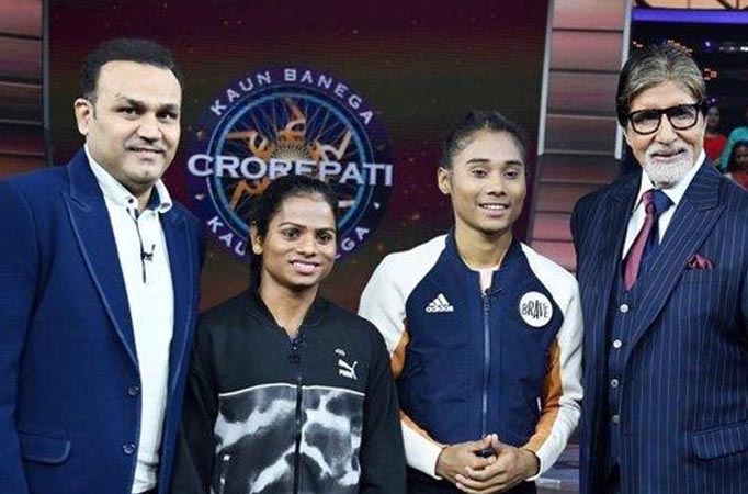 Kaun Banega Crorepati 11: Big B welcomes Virendra Sehwag, Dutee Chand and Hima Das on sets 