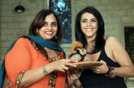 Ekta Kapoor blesses Sonali Jaffar with a Ganpati idol