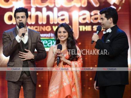 Manish Paul with Rani Mukherjee and Karan Johar