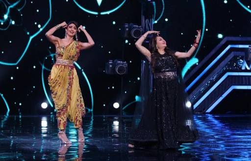 Jeetendra and Jaya Prada on the sets of Super Dancer Chapter 3